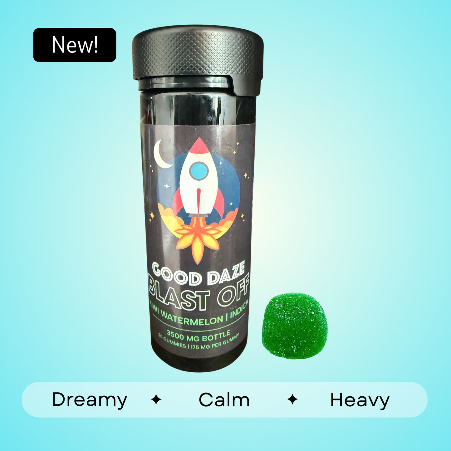 Blast Off Indica Gummies- Kiwi Watermelon - 175mg each | 3500mg total | 20 count
